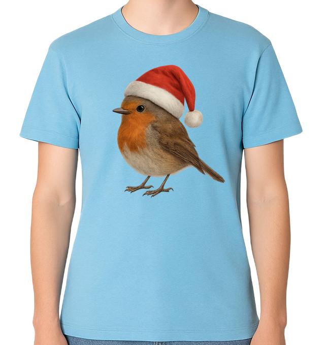 

Robin Santa Hat Unisex T-Shirt Merry Xmas Men Ladies Top Christmas Tee S разноцветный