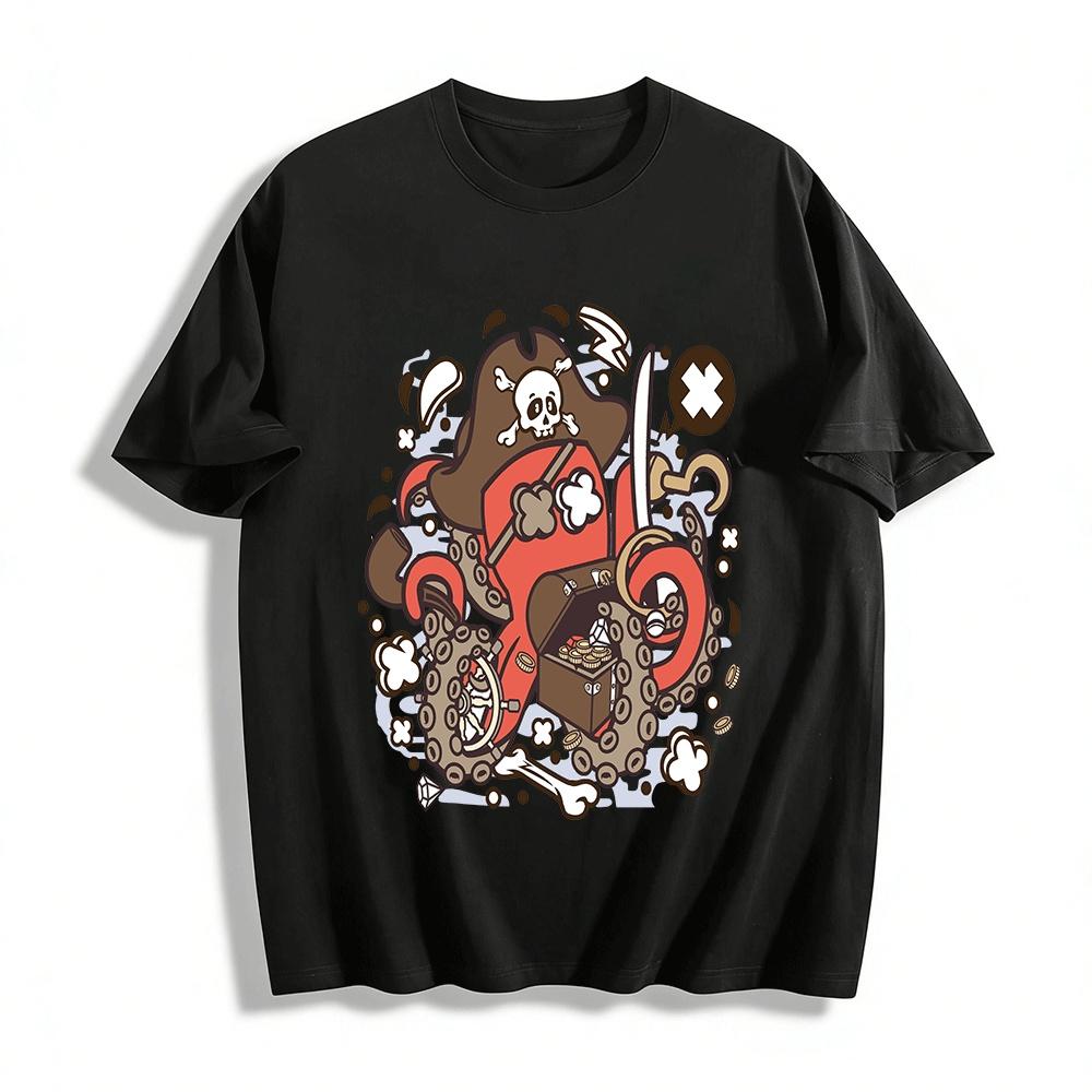 

Novelty Pirate Octopus Treasure Print Casual Top Pure cotton T-shirt XXS
