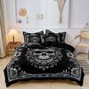 3 Pieces Vintage Ornate Gothic Skull Print Duvet Cover Set, White Scroll Flower Skeleton Dark Art Pattern Bedding