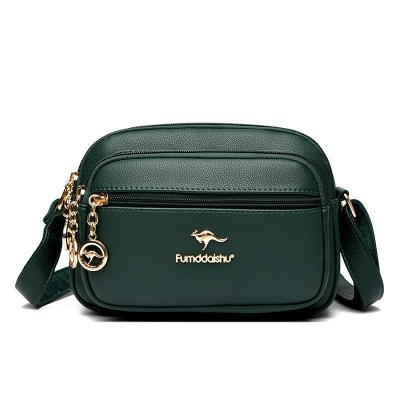 

Genuine leather textured bag, new shoulder versatile medium mother large-capacity messenger bag зелёный