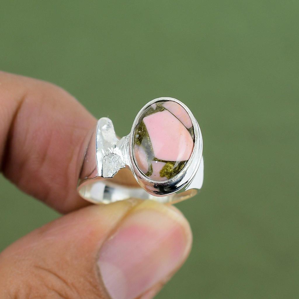 Copper Pink Opal Ring 925 Sterling Silver Ring Real Gemstone Jewelry Handmade Silver Ring Gift For Mom Beautiful Ring Available In Ring Size