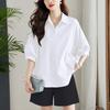 Blue Shirt Women's Middle Sleeves Summer New Loose and Thin Casual Pure Cotton Shirt