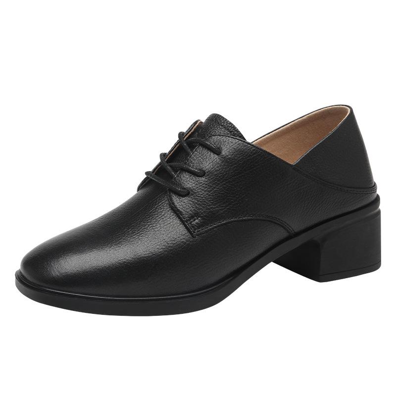 Red Dragonfly Women's Chunky Heel Leather Shoes - Comfortable, Super Soft, Genuine Cowhide for Spring/Autumn.
