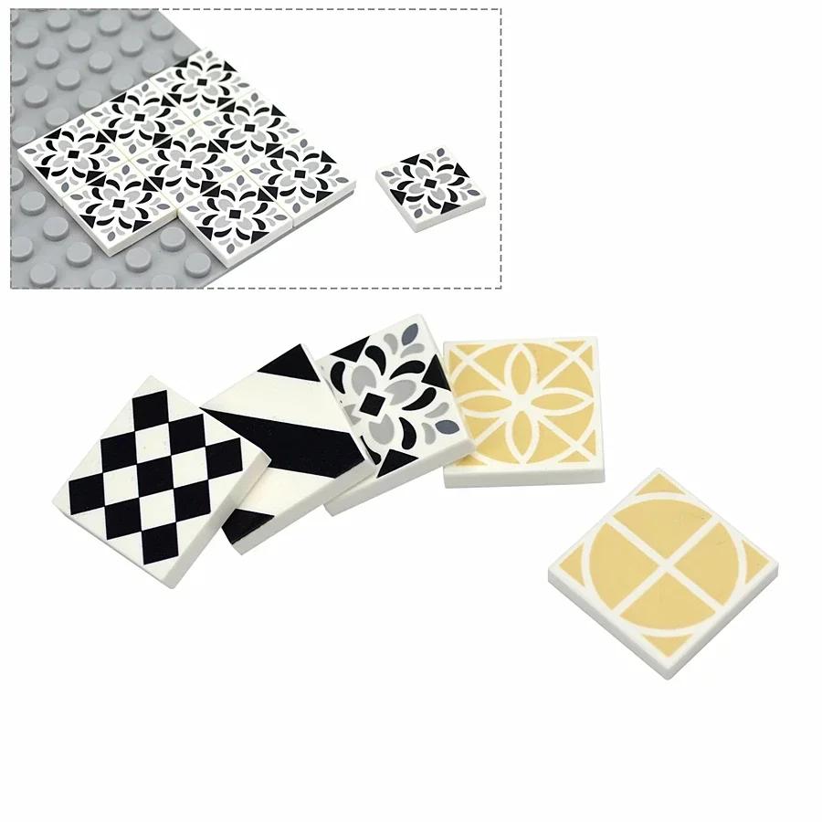 Smooth 2x2 Floor Printed Tile Assembled Building Blocks MOC City House Bricks Decoration Ceramic Tile Construction Toys