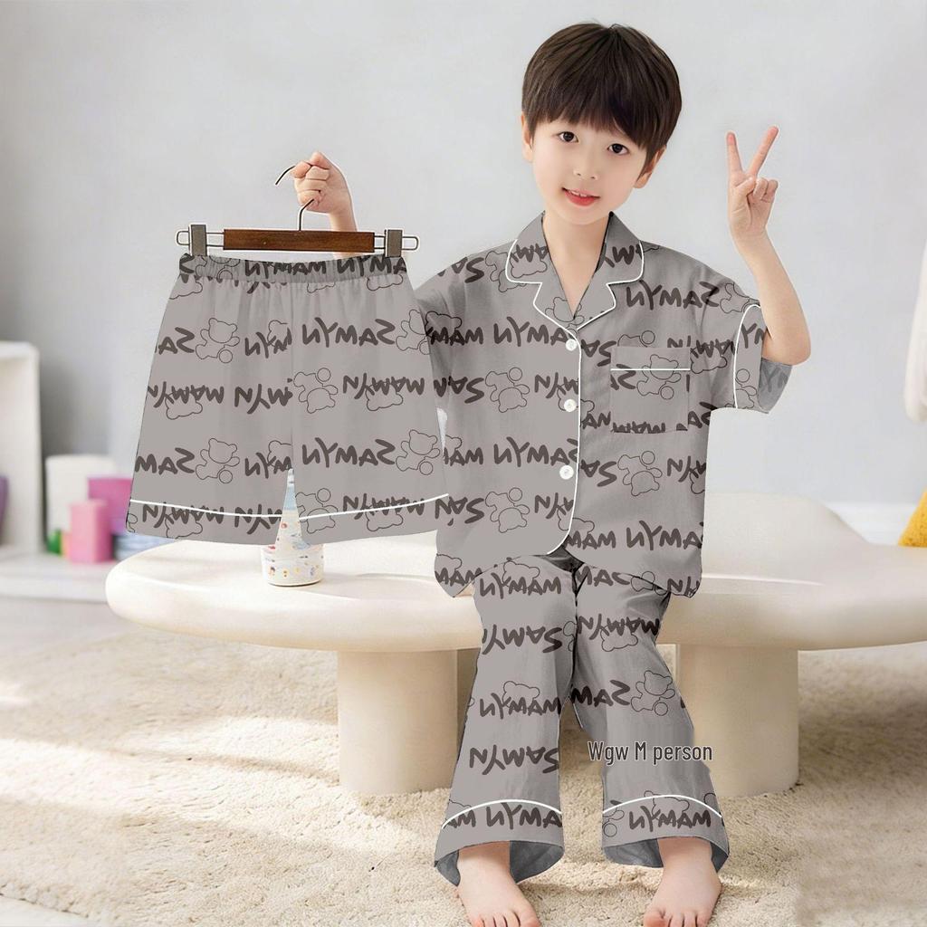 Children's Cloud Cotton Pajama Set: Short Sleeve, Shorts, and Long Pants for Summer.