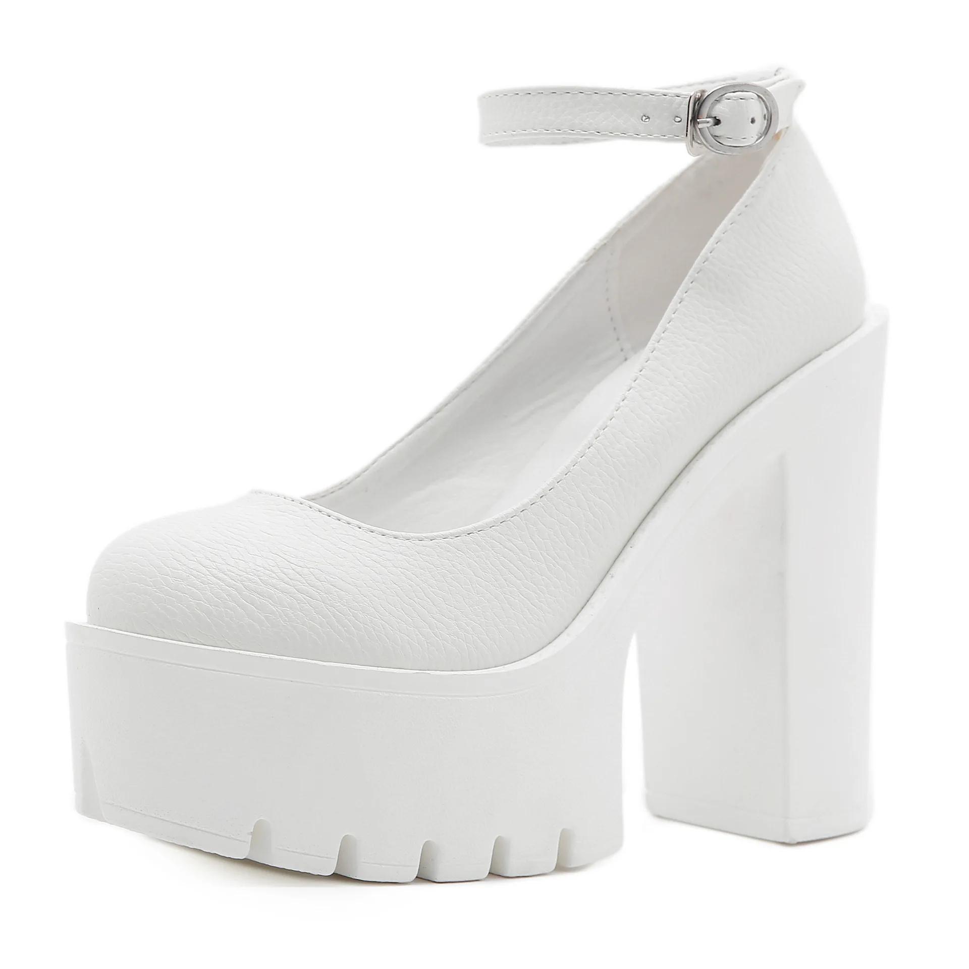 

2025 новая весна осень повседневные туфли на высоком каблуке сексуальные толстые каблуки платформа лодочки Черный Белый Размер 42 38 белый