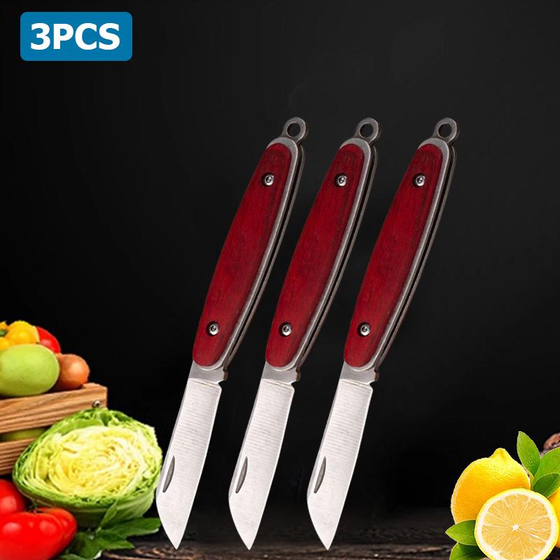 Stainless Steel Fruit Knife Folding Knife Rosewood Handle Multifunctional Kitchen Fruit Paring Pocket Knife Kitchen Accessories