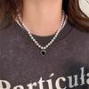 French Retro Imitation Pearl Chain Choker Trendy Black Acrylic Love Pendant Necklace Elegant Fashion Accessories Women's Jewelry