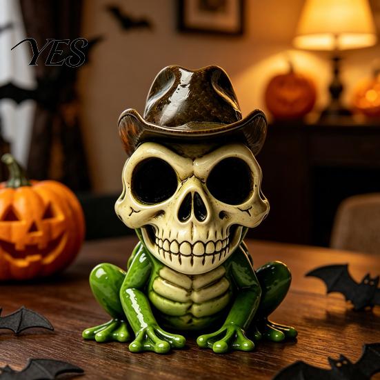 Bedroom Resin Ornament Halloween Skull Frog Figurine, Small Sculpture, Collectable Spooky for Home Office Table Shelf Decor Durable