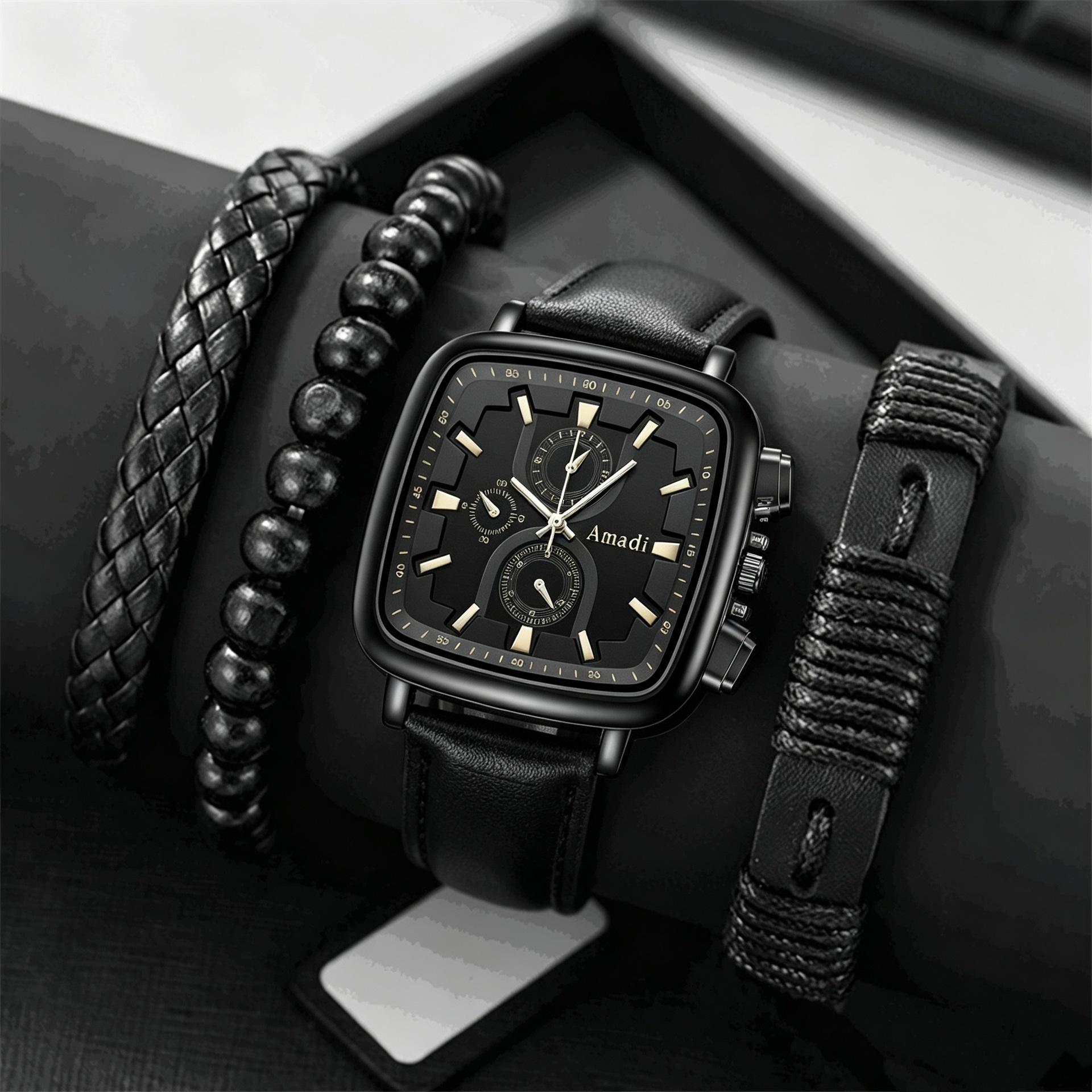 Leather Bracelet Watch Set Simple Square Men S Watch Fashion Watch Atmospheric Belt Women S Watch Quartz Watch