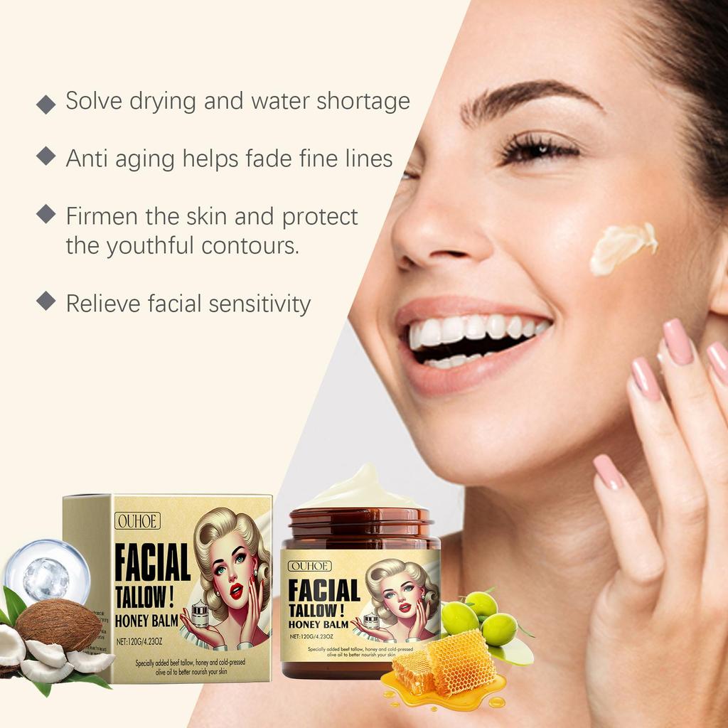 Beef Tallow Honey Moisturizer/Ginseng Cream Moistrizing Nourishing Hydrating Brightening Face Skin Rejuvenation Korean Cosmetics