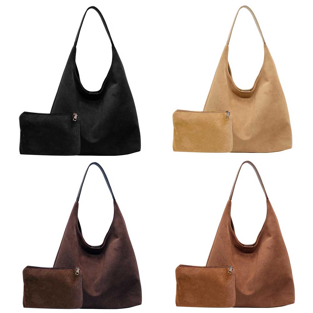 Women Suede Shoulder Bag Retro Single Shoulder Bag Solid Color Simple Tote Handbag Vintage Hobo Bag Outdoor Travel Bag
