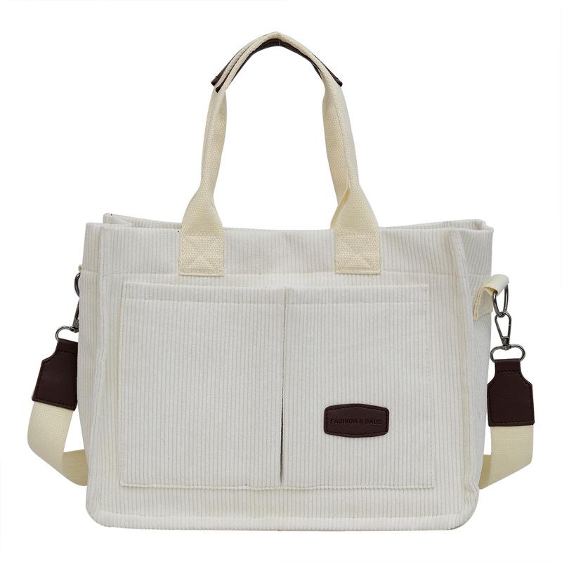 2025 new large-capacity commuter portable tote bag women's versatile strip velvet shoulder bag trendy wide shoulder strap messenger bag bag