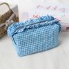 Gingham Plaid Ruffle Edge Makeup Bag Large Capacity Toiletry Bag Plaid Pattern Cosmetic Bag  Travel
