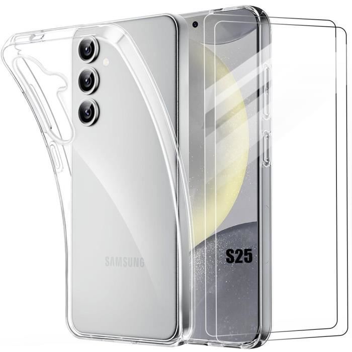 Coque pour Samsung Galaxy S25 avec 2 Verres Trempés - Coque Protection Renforcée Silicone Transparent