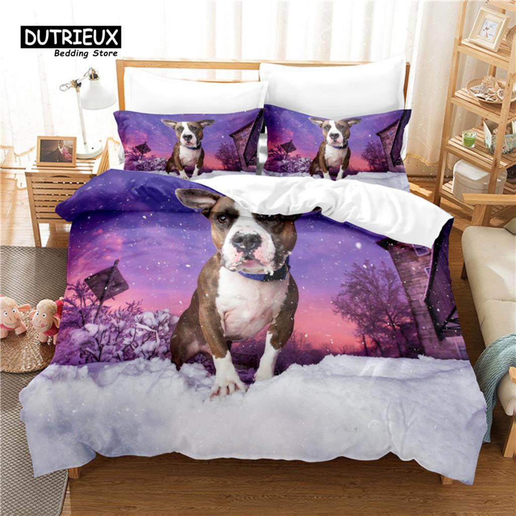 Lovely Dog Bedding Set, 3Pcs Duvet Cover Set, Soft Comfortable Breathable Duvet Cover, For Bedroom Guest Room Decor