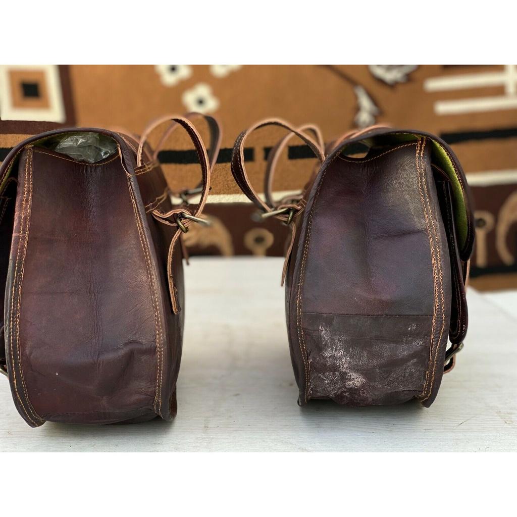 13 Zoll großes Leder-Motorrad, 1 Paar Satteltaschen, Gepäcktaschen(Dunkelbraun)