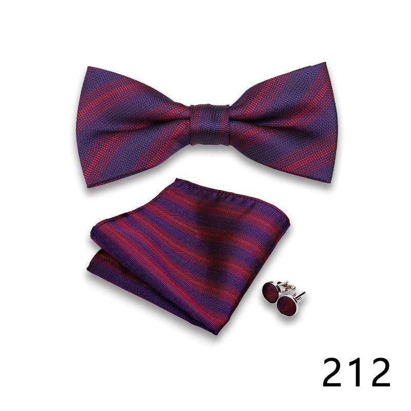 Men's Formal Bow Tie and Pocket Square Set for Banquets and Weddings, with Lapel Flower.