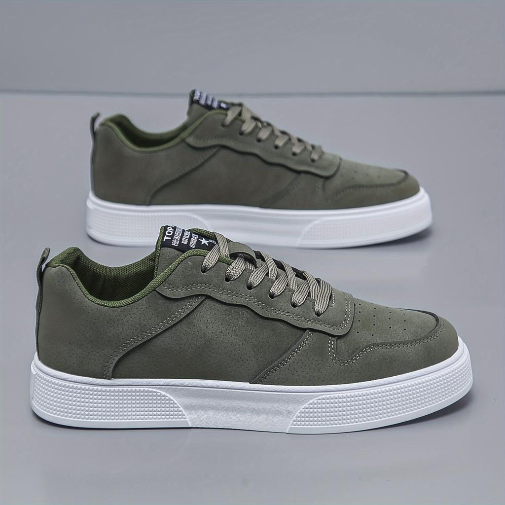 [Sneakers da Uomo Verdi] Sneakers Casual da Uomo Verde Oliva con Lacci | Fodera in Tessuto Traspirante, Suola Resistente in PVC e Suola Bianca per il Comfort di Tutto il Giorno