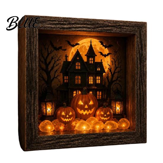 Gothic Shadow Box Night Light DIY Lighted Halloween Ghost Kit Wooden Frame LED Warm Light 3D Picture Craft Kit Memory with Crystal Glass Panel,