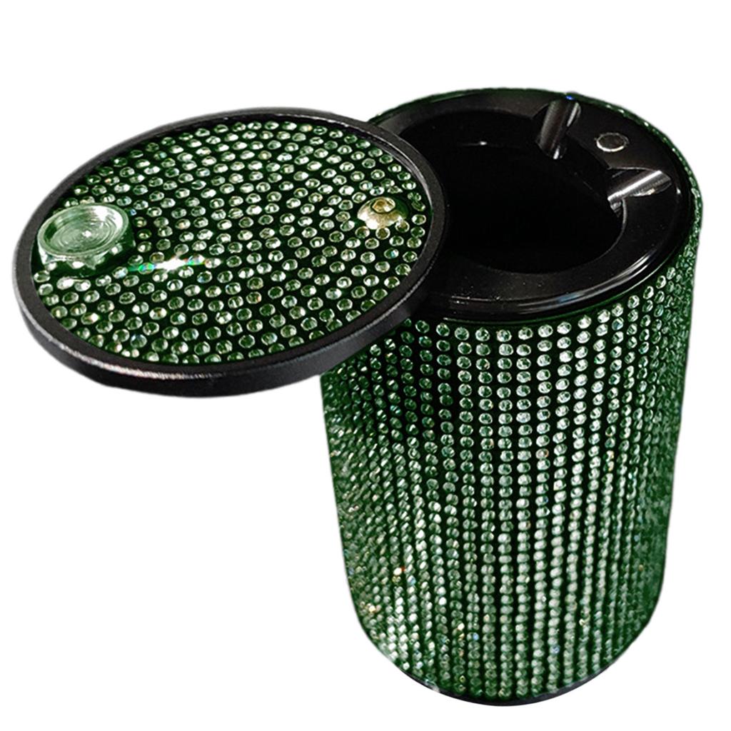 Rhinestone Inlaid Portable Car Ashtray Detachable Metal Large Capacity Sealed Ash Cup 10x6cm Bling Auto Interior Accessory