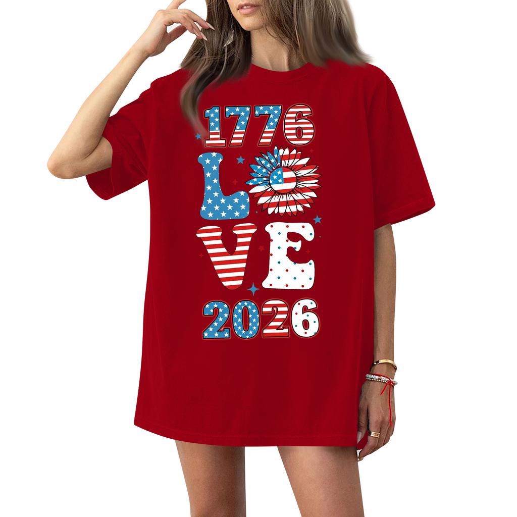 Women's Round Neck Printed Short-sleeved T-shirt Top