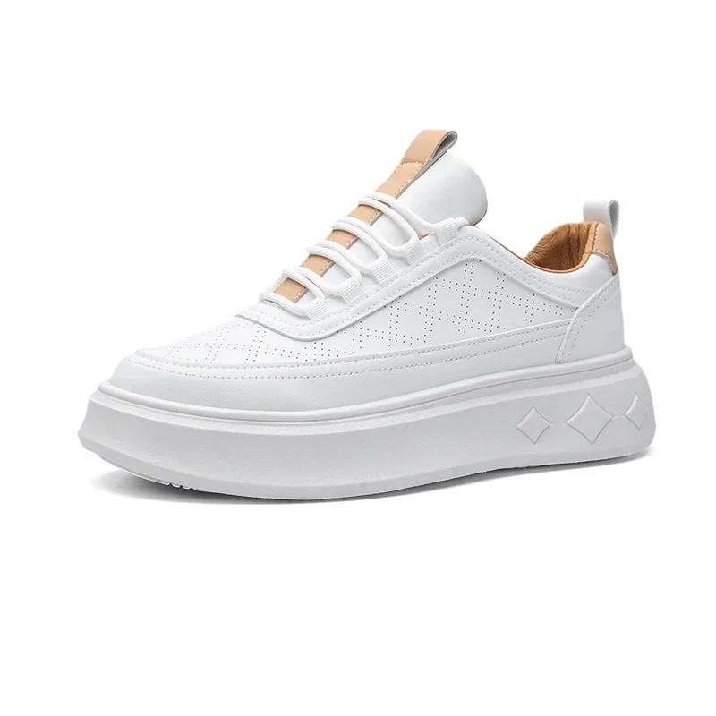 Fashion Men White Sneakers Platform Lace-up Men Leather Casual Shoes Man Lightweight Breathable Male Casual Sneakers