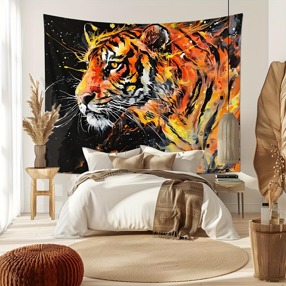 Graffiti Style Tiger Tapestry Abstract Watercolor Tiger Wall Hanging Modern Aesthetic Room Decor suitable offices bars party