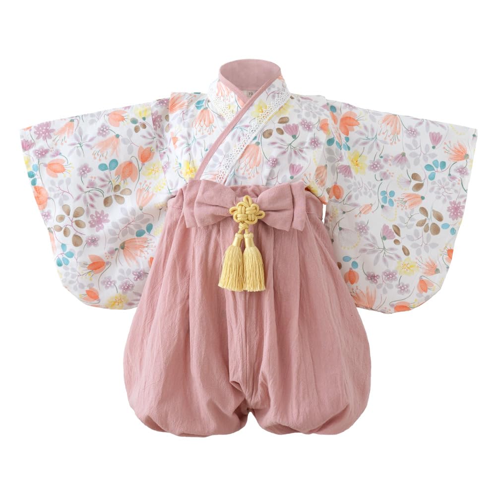 Regalo Baby Hakama for Girls and Japanese Formal Perfect for Shrine 100th Day and First Festivals Misty 2-Piece Romper, 70cm, Boys, Wear, Visits,