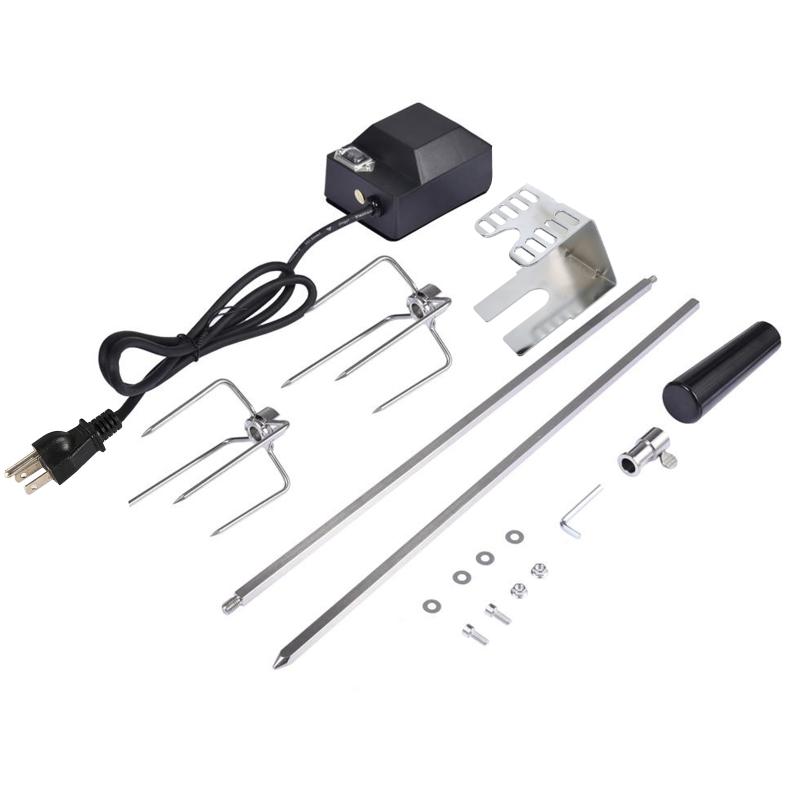 Elektrikli Motorlu Barbekü Braketi ile Evrensel Otomatik Izgara Döner Şişi Kiti Kavurucu Şiş Şaft Et Çatalı Tam Tutucular T