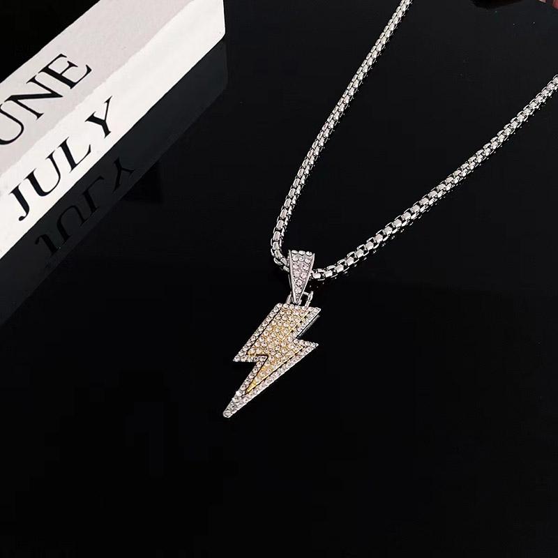 Lightning Bolt Pendant Necklace Dual-Tone Chain Hip Hop  Gold/Silver Trendy Party Accessory Gift for Men Women Daily Wear