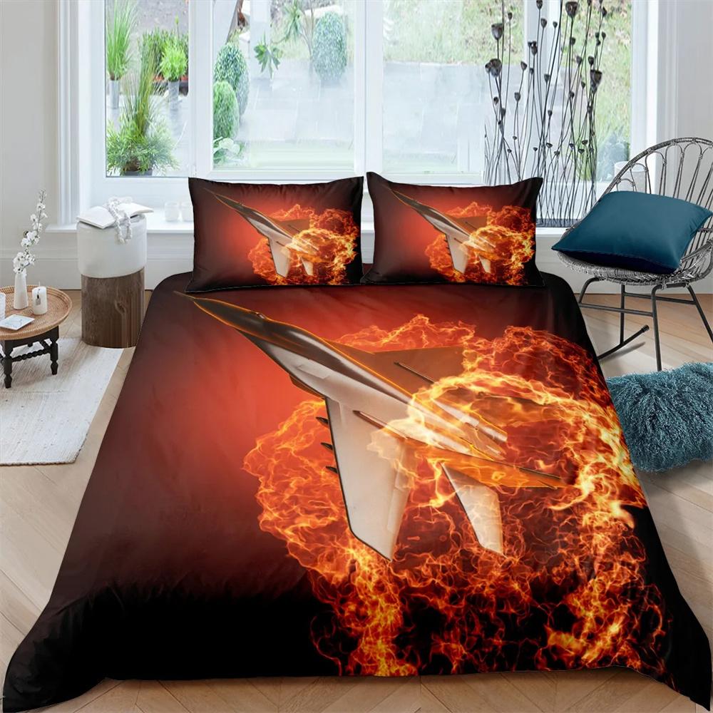 Airplane Fighter Duvet Cover King/Queen Size,flying Fighter Jet Bedding Set for Kids Teens Boys,modern Cool Airplane Quilt Cover