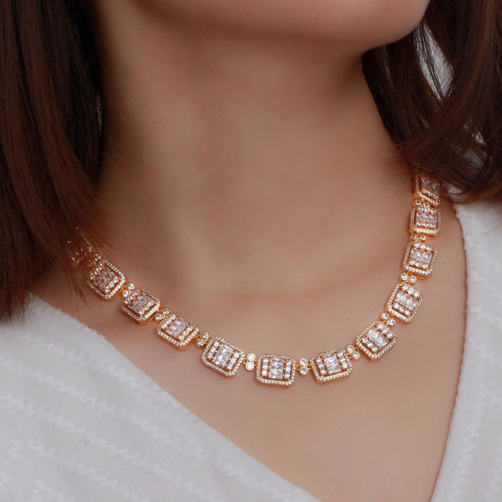 Necklace Jewelry Bridal Jewelry Set Needle Zircon Earrings Necklace Dinner Set Chain