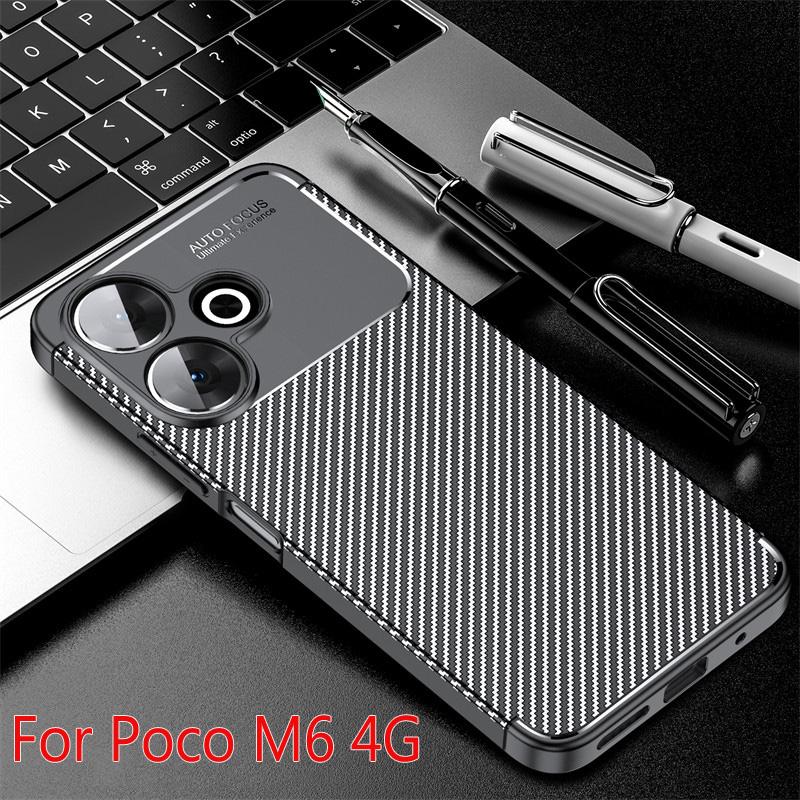 Carbon Fiber Cover For Xiaomi Poco F6 Case Bumper Anti-knock Soft Silicone Funda Poco F6 Thin Phone Case For Poco F6 X6 M6 Pro