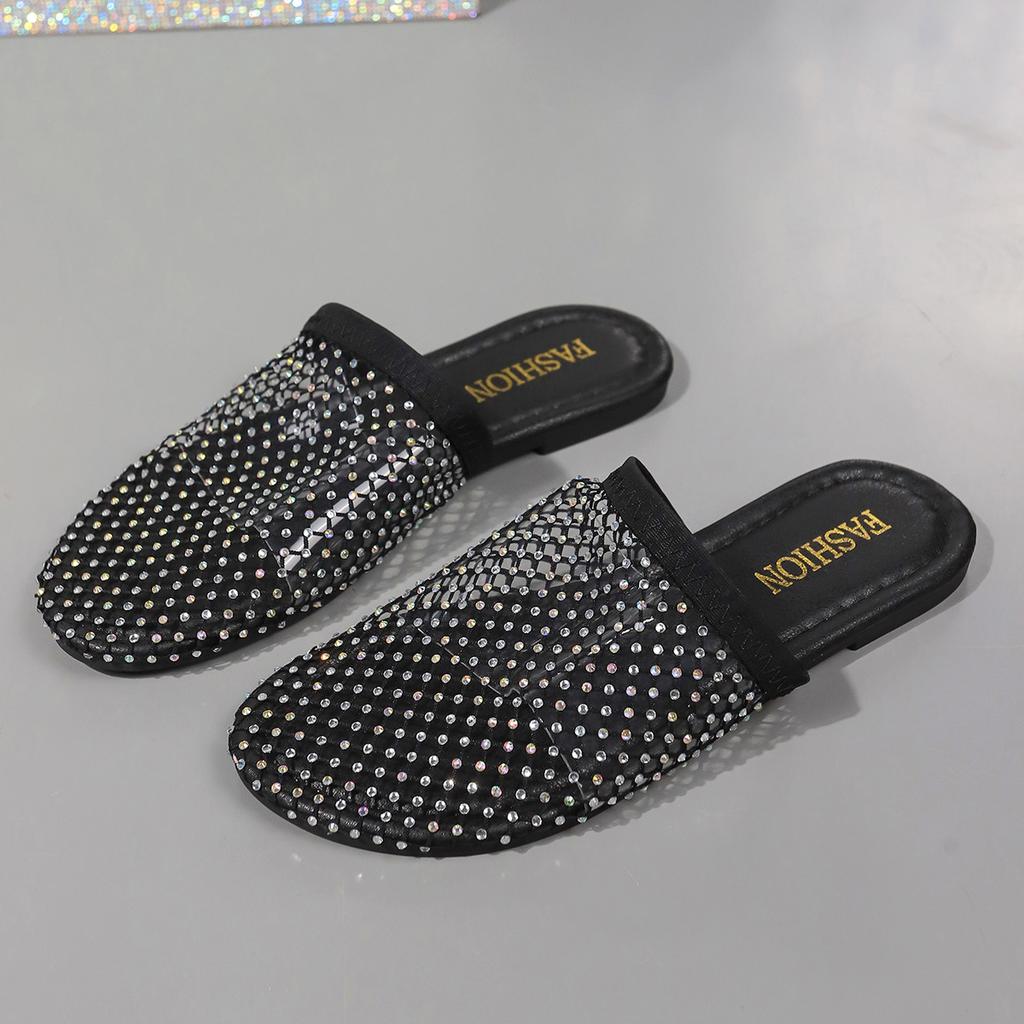 Fashion Women's Slippers Luxury Round Toe Hollow Wedges Diamond Sexy Flats Banquet Sandals Rheinstone Fashion Outdoor Non Slip Slippers