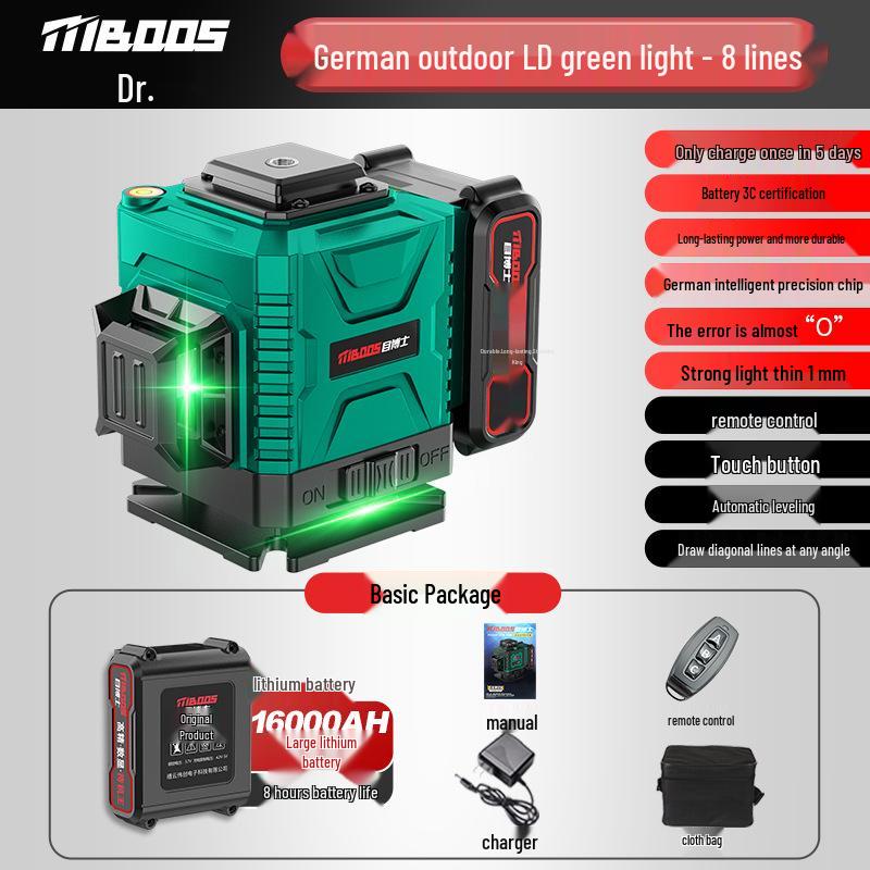 High-Precision 12-Line Outdoor Green Laser Level with Automatic Leveling for Walls and Floors