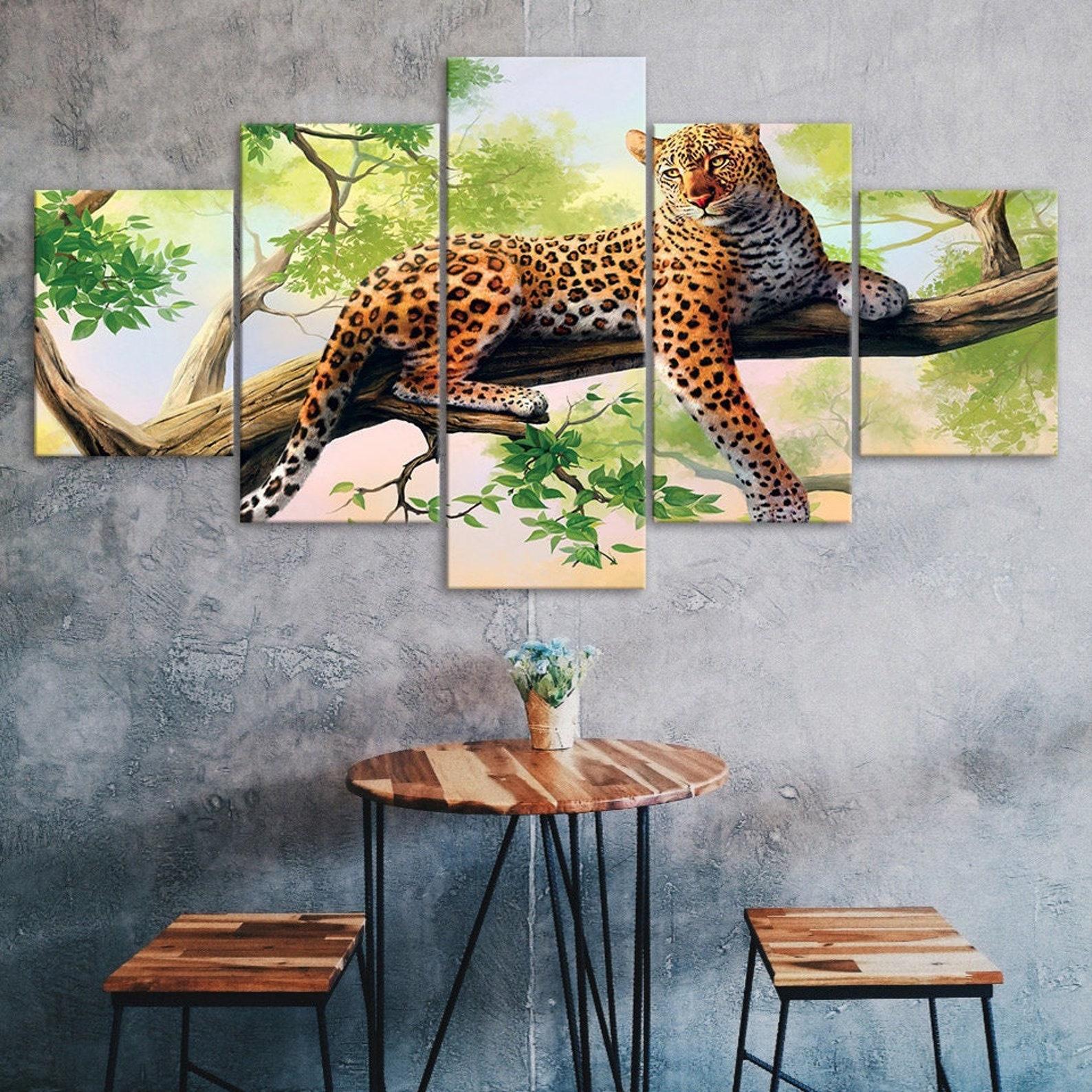 

Leopard Wild Animal Jungle Scenery 5 Piece Five Panel Wall Canvas Print Modern Art Poster Picture Home Decor Gift For Him For Her 20X35 20X45 20X55CM