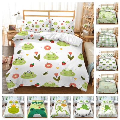 Juego de cama de rana de dibujos animados en 3D, edredón y funda de almohada con plumón de animal lindo, 2/3 piezas DE135 * 200, decoración del hogar para habitación de niños