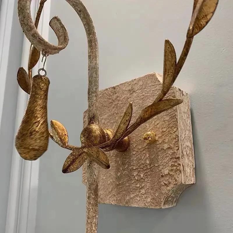 Loft American Village French Wall Lamp Pastoral Vintage Old Solid Wood Wall Lamp Living Room Dining Room Hall Bedroom Wall Light