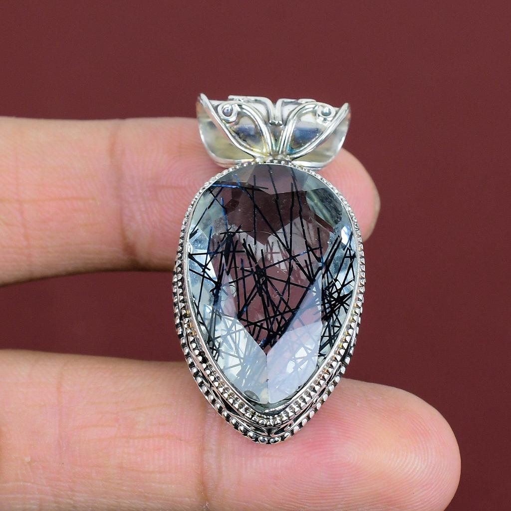 Faceted Black Rutile Pendant 925 Sterling Silver Pendant Handmade Jewelry Natural Gemstone Pendant Very Pretty Vintage Pendant Wedding Gifts