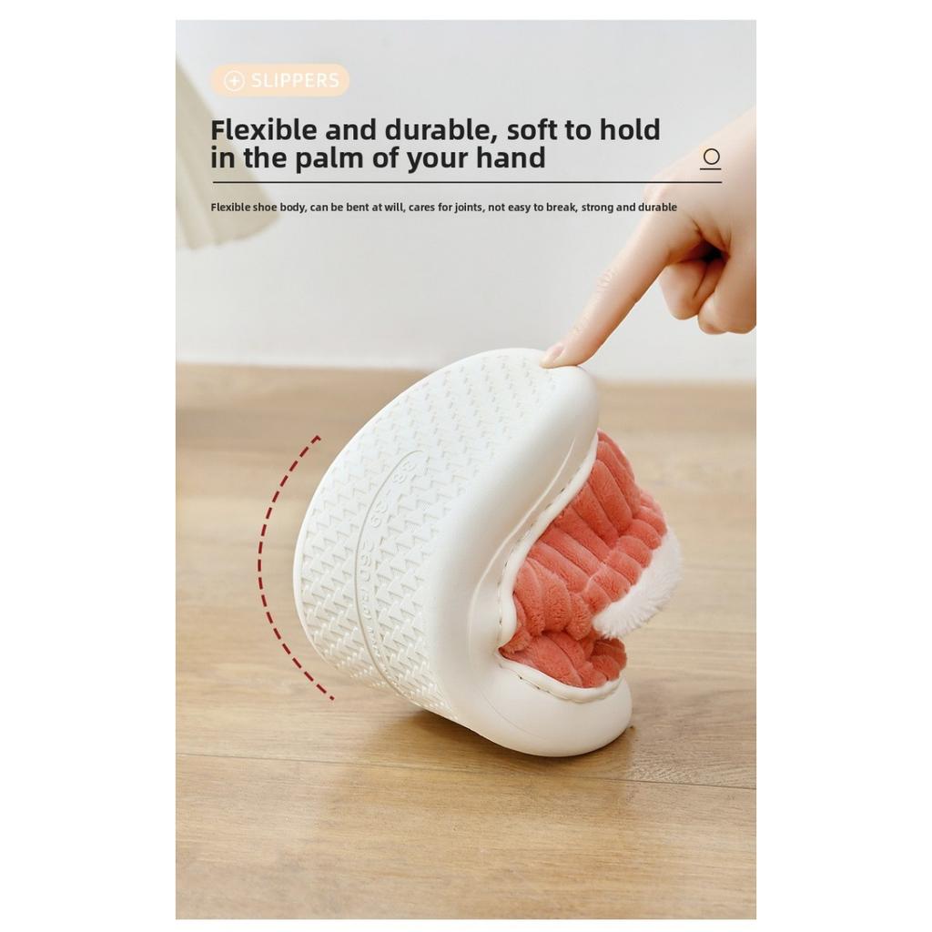Damen Gemütliche Winterhausschuhe mit Plüschfutter - Weiche, Warme und Atmungsaktive Weiße Kunstfellbesätze, Rutschfeste EVA-Sohle Enganliegende Hausschuhe | Geripptes Stoffäußeres