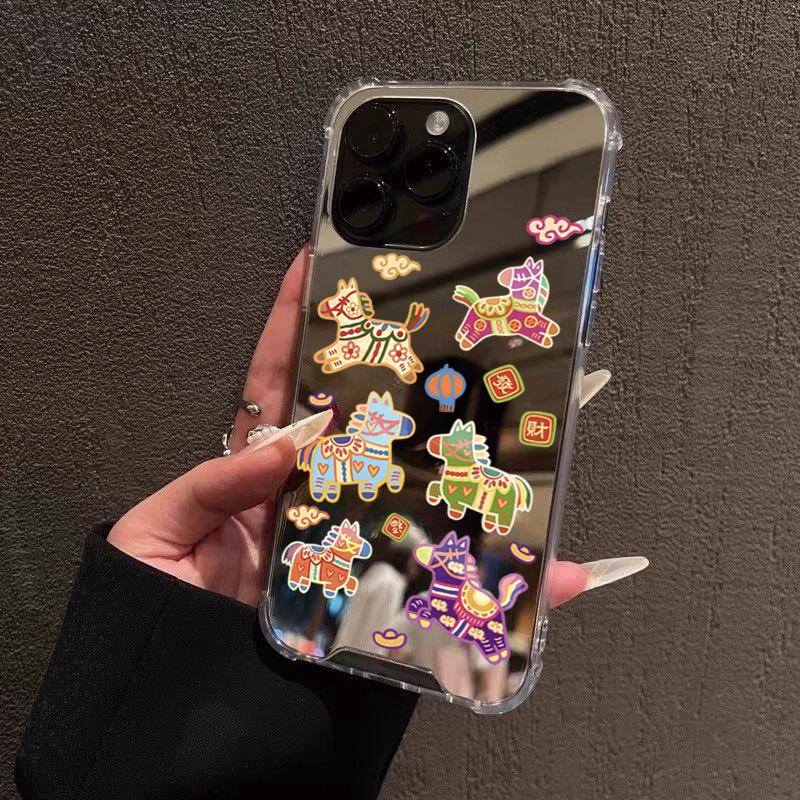 New Year Horse Pattern Phone Case For iPhone 11 12 13 14 15 16 17 Pro Max XS X XR 7 8 Plus Make Up Mirror Shockproof Soft Cover