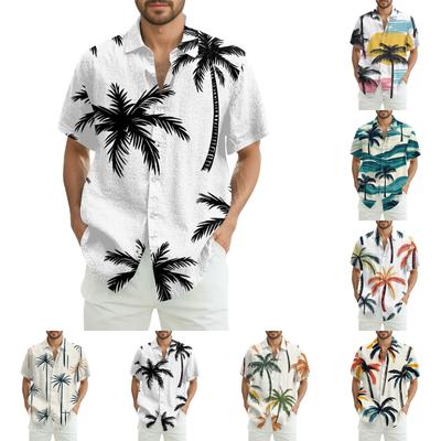 חולצת חוף קצרה עם הדפס הוואי אופנתית לגברים