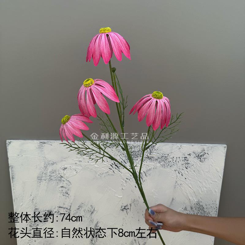 Artificial 4 Heads Echinacea Purpurea Flower Simulated Chrysanthemum Flower Branch for Wedding Party Floral Decoration 6 pieces