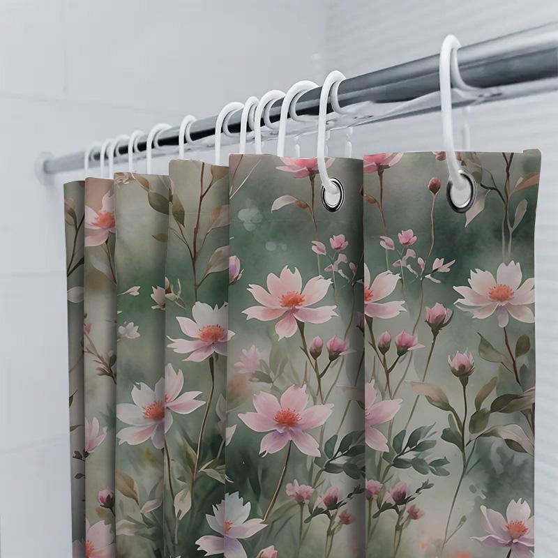 Rosa Blumiges Duschvorhang Modernes Aquarell-Design Für Badezimmer-Dekoration Anpassbare Größe (180X245Cm) Kostenloser Versand Weltweit Pro