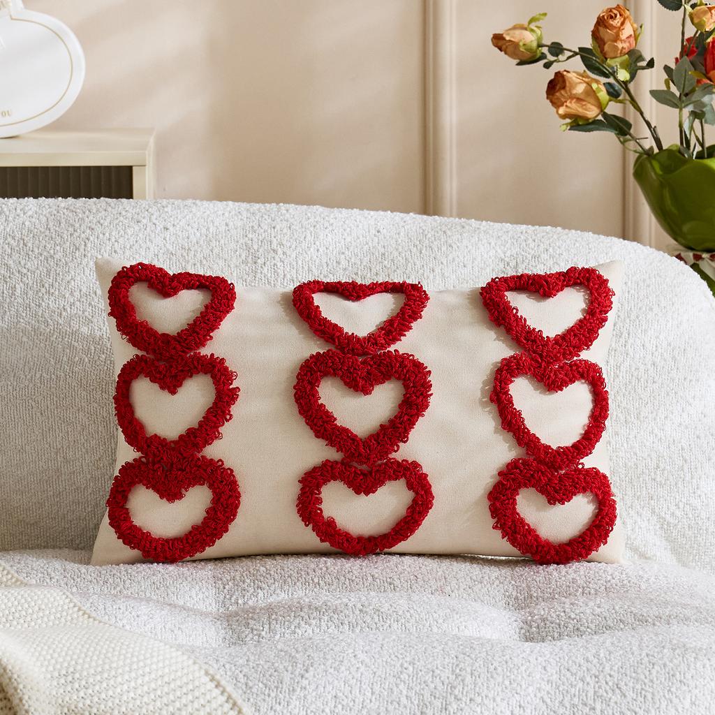 1pc Valentines Lumbar Gift Pillow Case Embroidery Heart Love Throw Cushion Case for Home Bedroom Sofa Couch Wedding Decoration