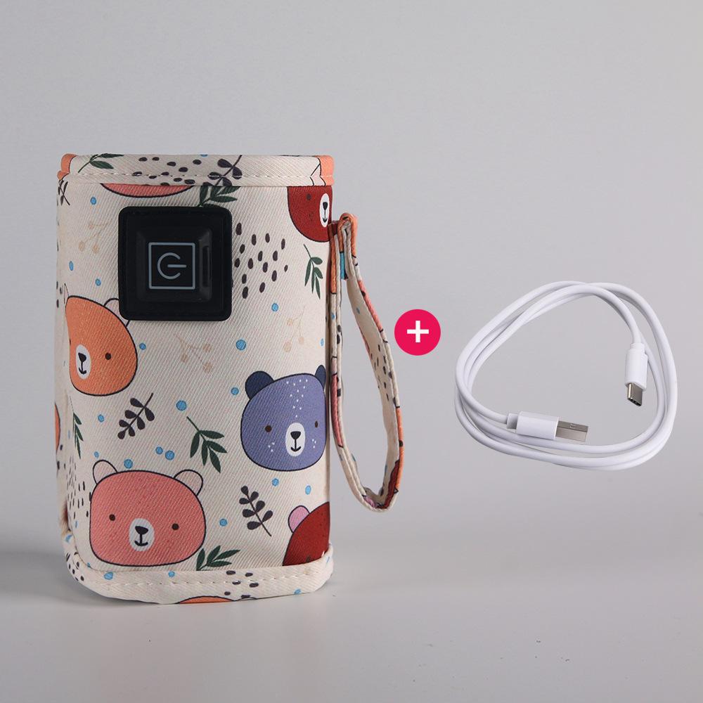 

USB Подогреваемый Изолированный Чехол для Детской Бутылочки - Портативный Автомобильный Подогреватель Молока с Дизайном Маленького Медвежонка 3 Temperature Settings + Data Cable