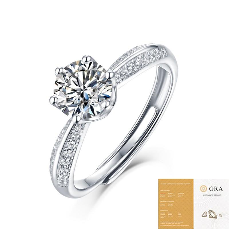 Sterling Moissanite Ring Women Lightweight Adjustable Solitaire Engagement Style Six Prong Setting