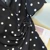 A Plus-size Women's V-neck Short-sleeved Polka Dot Dress with Pleated Summer Style