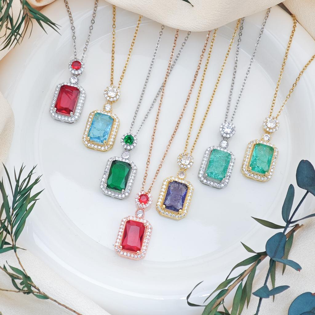 Necklace Women's European and American Fashion Hot Sale Rectangular Round Micro-inlaid Zircon Temperament Collarbone Chain High-end Accessories